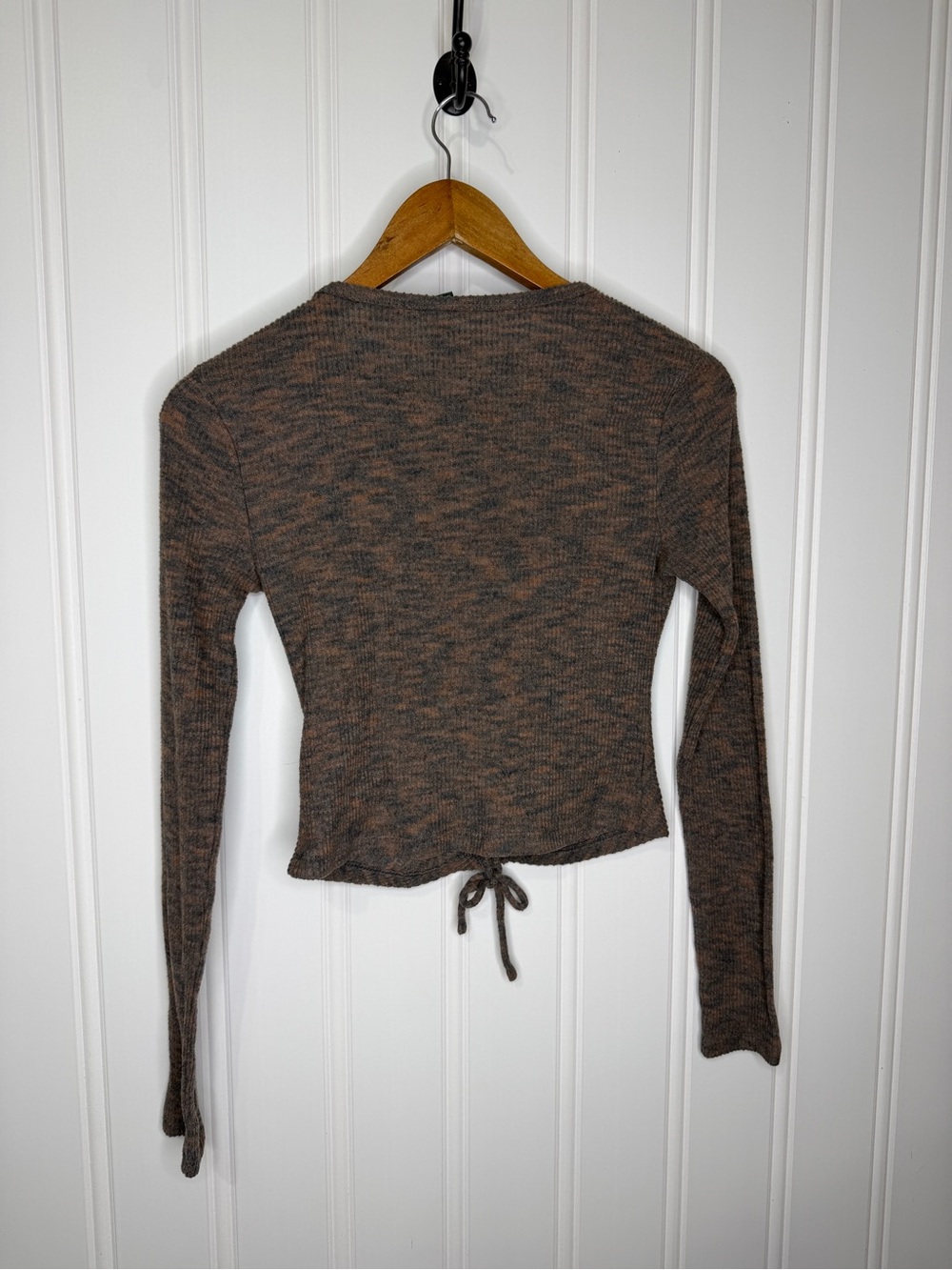 Wild Fable XS Brown Ribbed Ruched Drawstring Long Sleeve Crop Top - Picture 5 of 15
